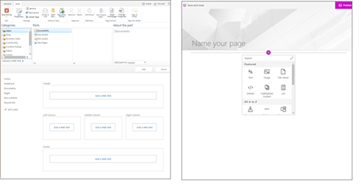 Classic web page vs Modern web page