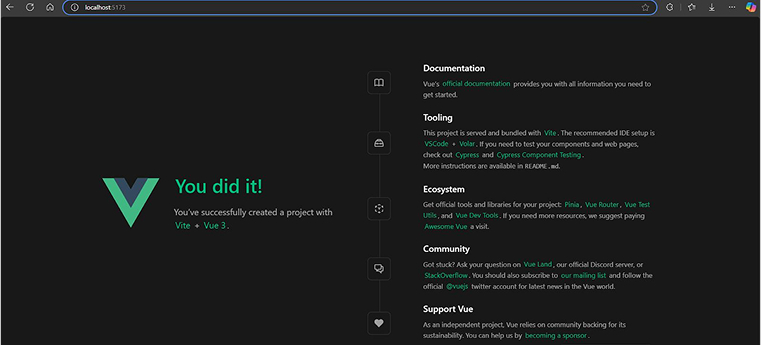 Created successfully project with Vite + Vue 3